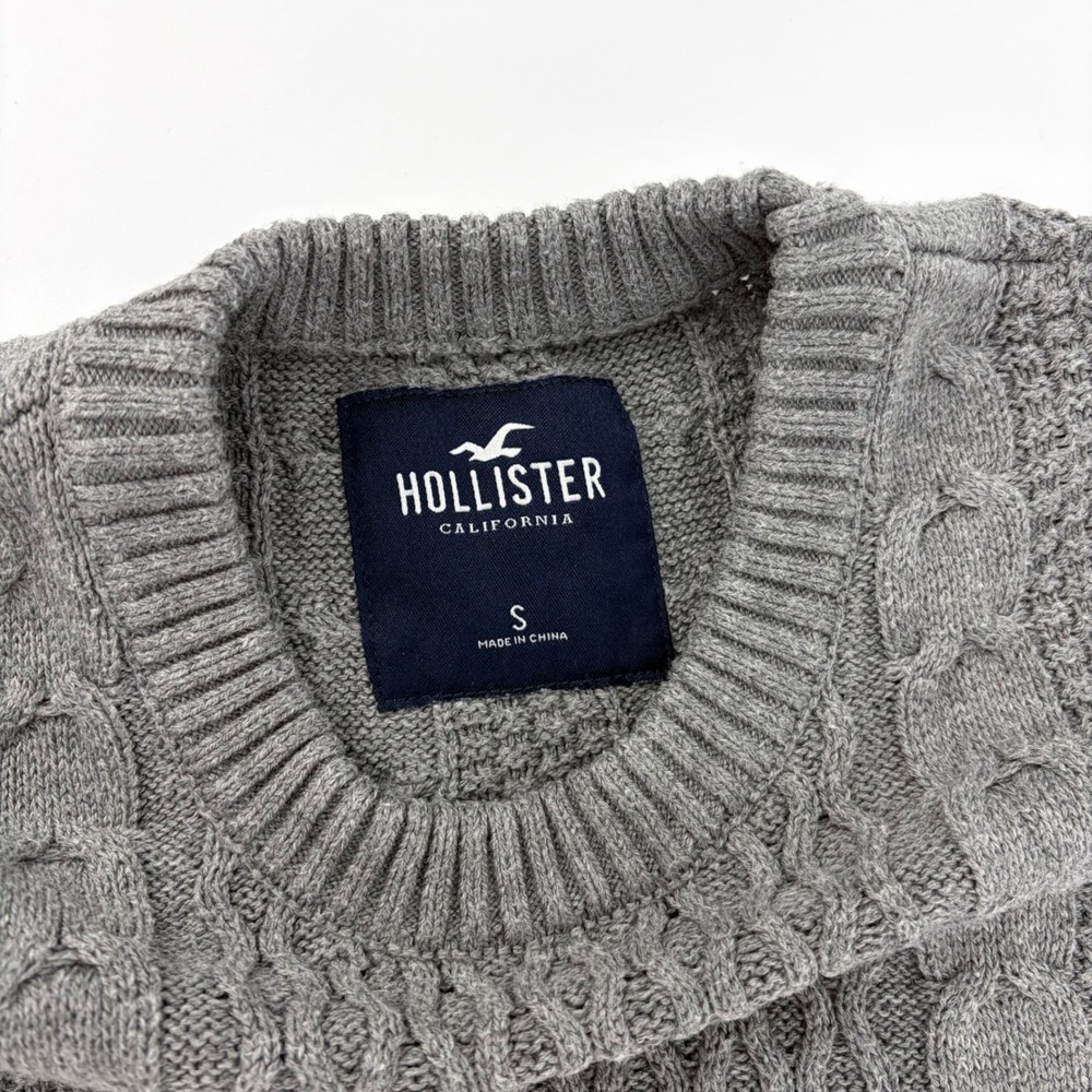 Hollister Sweater Cable Knit Colorblock Grey White Navy Preppy Small Cozy Comfy - Picture 3 of 8